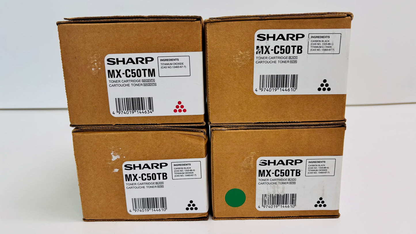 4 Genuine Sharp MX-C407F, MX-C507F Magenta & Black Toners MX-C50TM, MX-C50TB