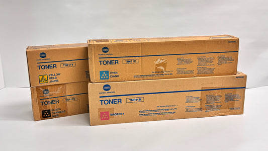 4 Open Genuine Konica BHC451 Cyan Magenta Yellow & Black Toners TN611CMY, TN411K