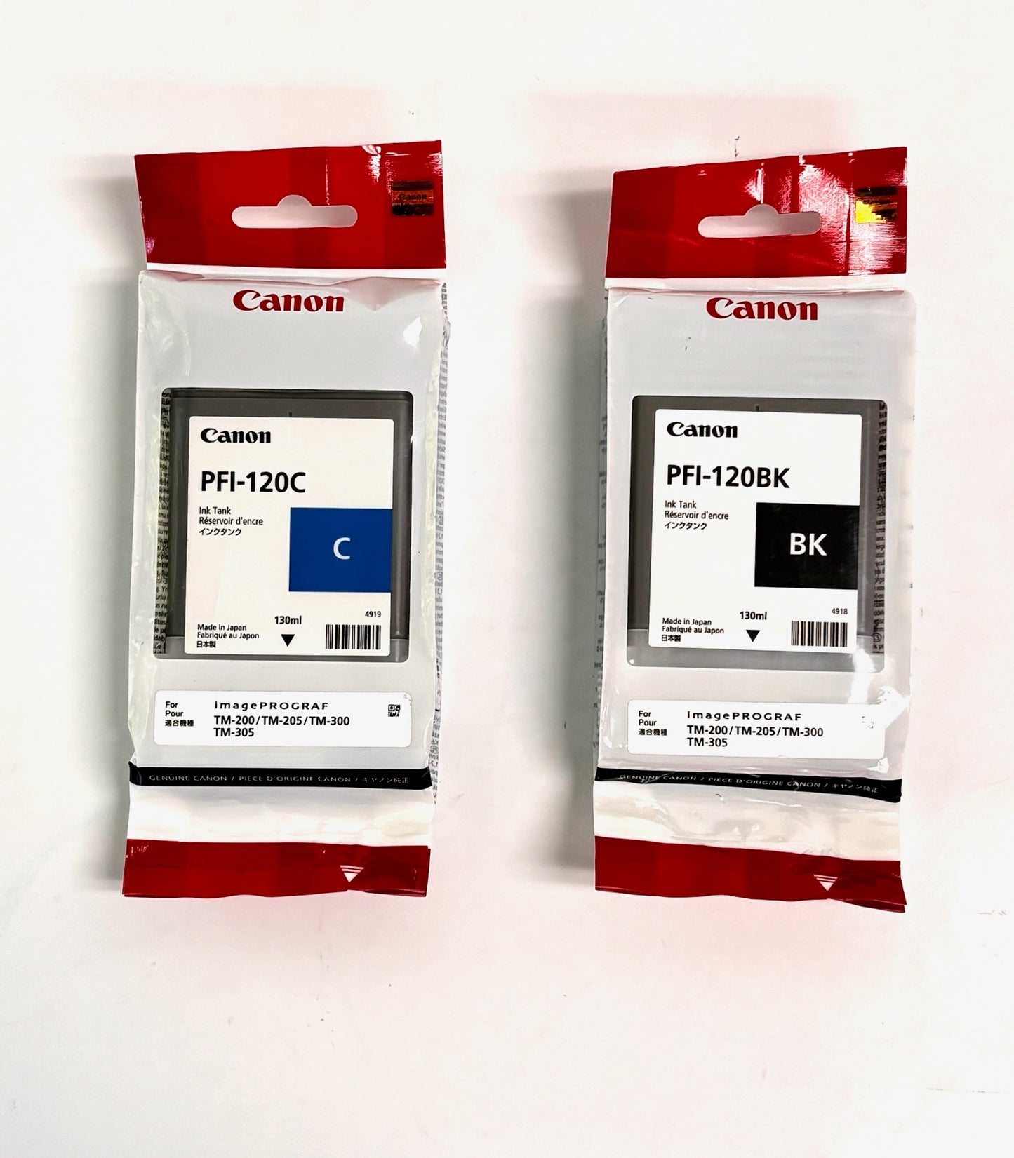 2 OEM Canon imagePROGRAF iPF500, iPF510 Cyan, Black Ink Units PFI-120 (Exp:2020)