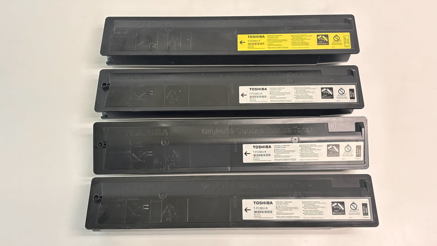 4 Open OEM Toshiba 2050C,2551C Yellow & Black Toners T-FC30U-YKKK (No Tabs)