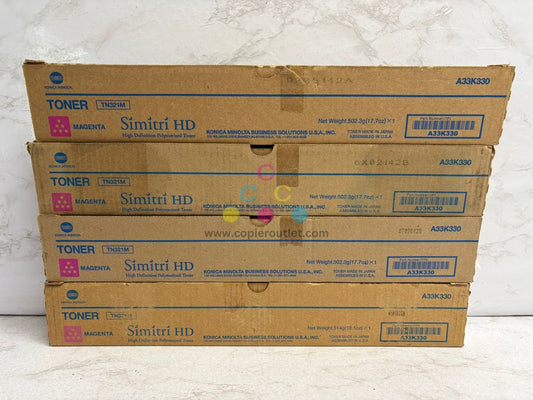 4 New OEM Konica Minolta C224,C224e,C284,C364 TN321 Magenta Toners TN321M - A33K330
