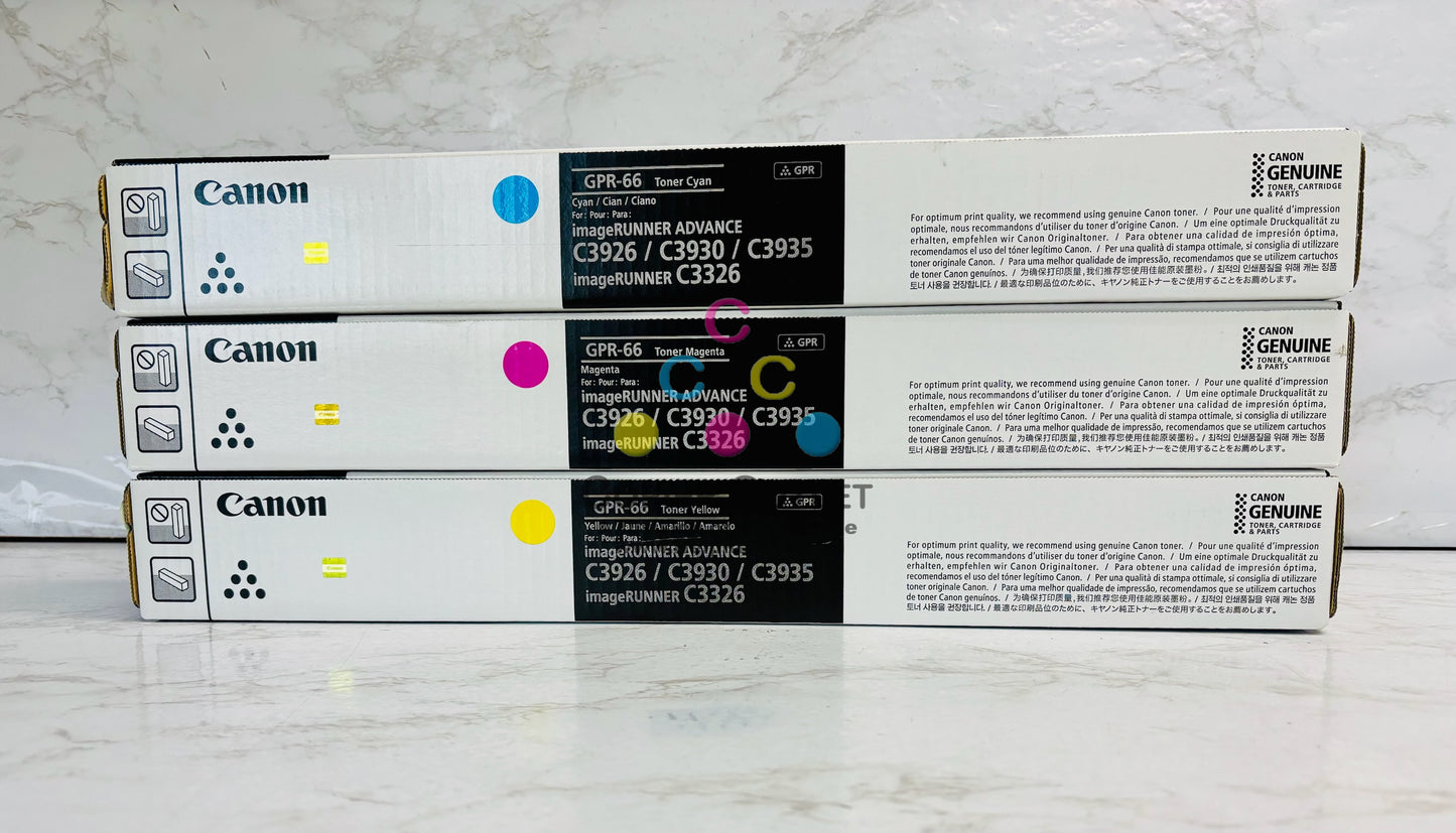 3 Genuine Canon iR Adv C3926,C3930 Cyan, Magenta & Yellow Toners GPR-66 CMY