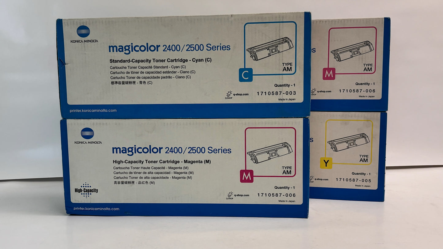 4 OEM Konica Magicolor 2400 Cyan, Magenta, & Yellow Toners 1710587-003,005,006
