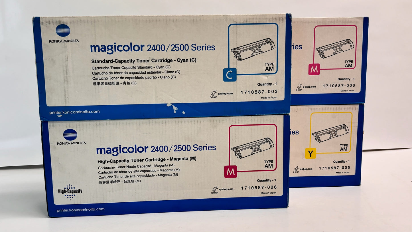 4 OEM Konica Magicolor 2400 Cyan, Magenta, & Yellow Toners 1710587-003,005,006