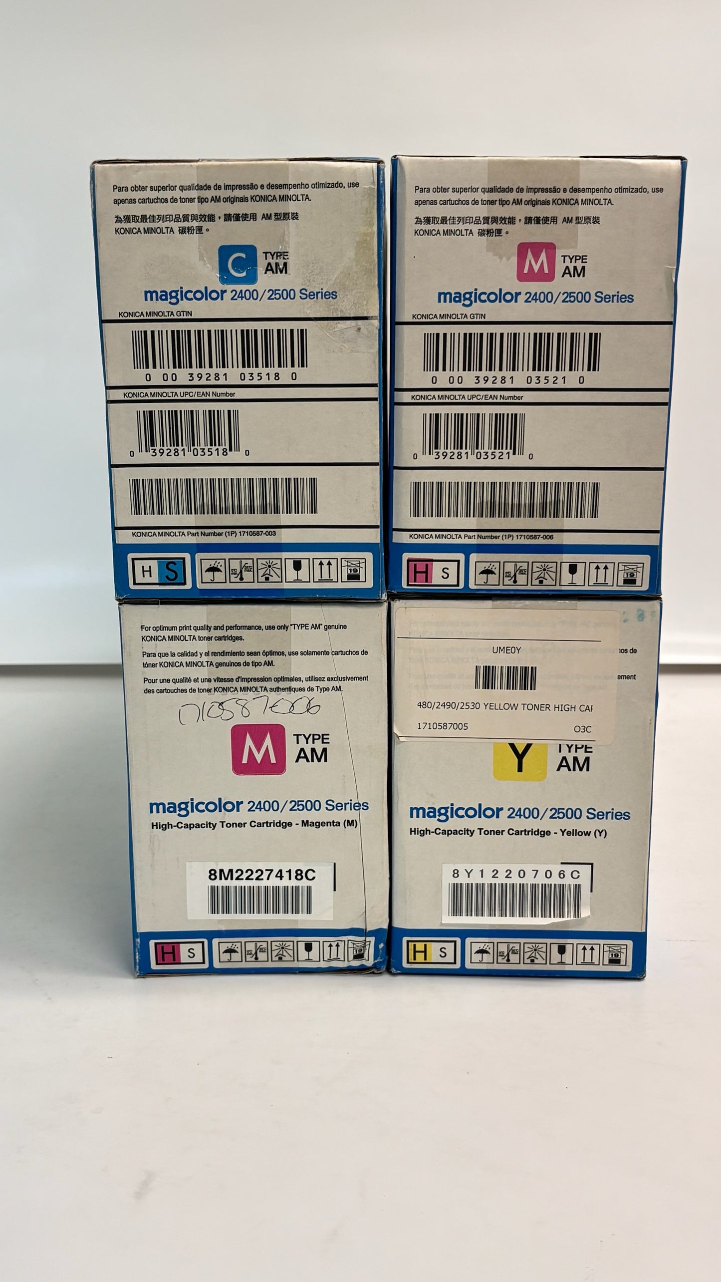 4 OEM Konica Magicolor 2400 Cyan, Magenta, & Yellow Toners 1710587-003,005,006