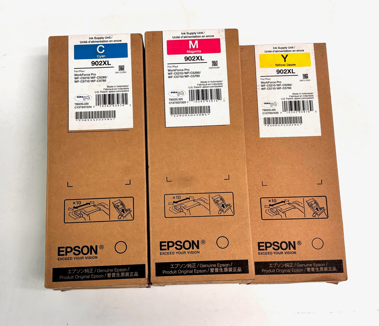 5 Genuine Epson 902XL WF-C5210 Cyan, Magenta & Yellow Inks T902XL220,320,420