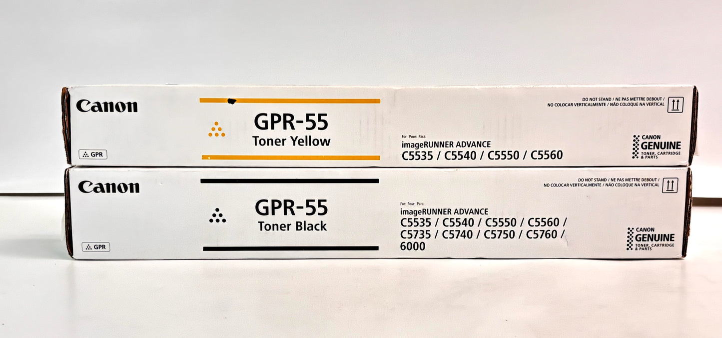2 Genuine Canon iRA C5535,C5540,C5550,C5560 Yellow & Black Toners GPR55Y, GPR55K
