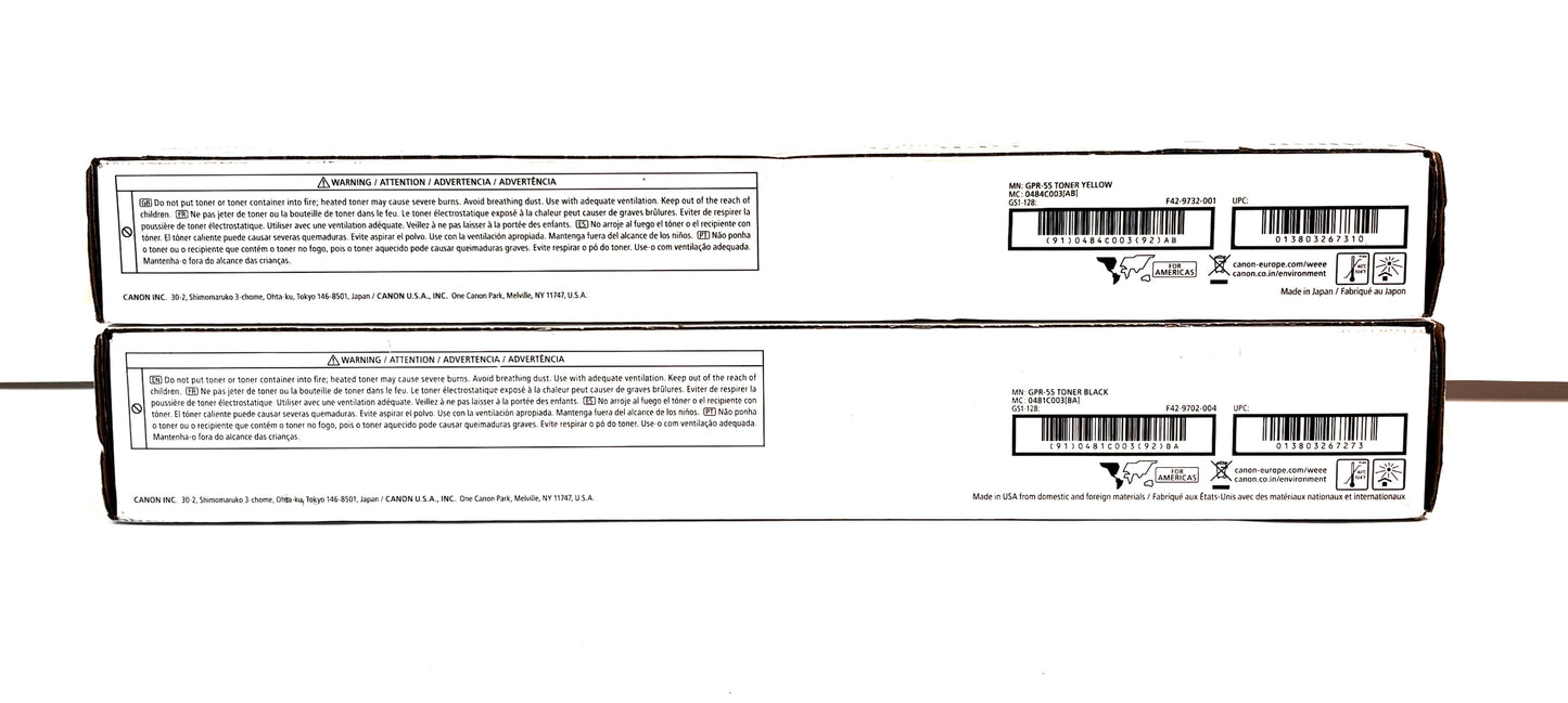 2 Genuine Canon iRA C5535,C5540,C5550,C5560 Yellow & Black Toners GPR55Y, GPR55K