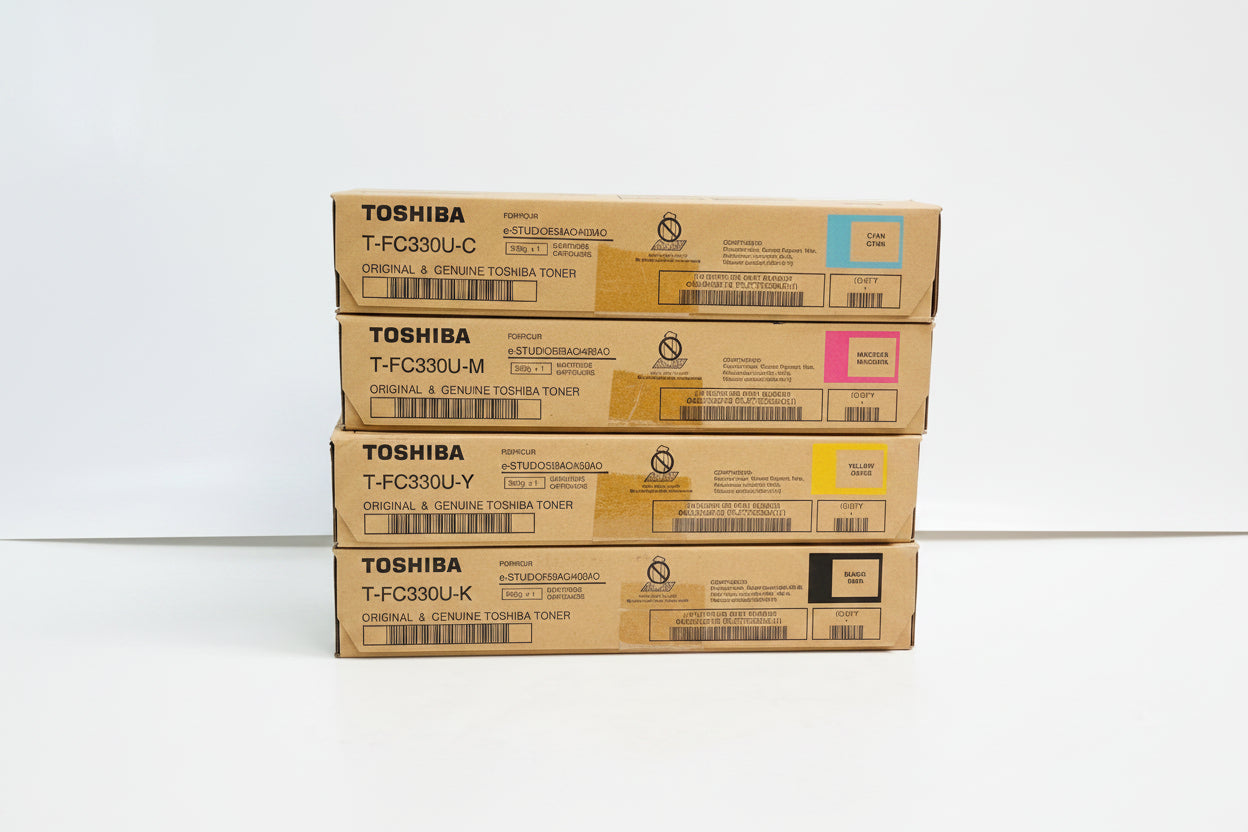 4 Genuine Toshiba 400AC,330AC Cyan, Magenta, Yellow, & Black Toner T-FC330U-CMYK