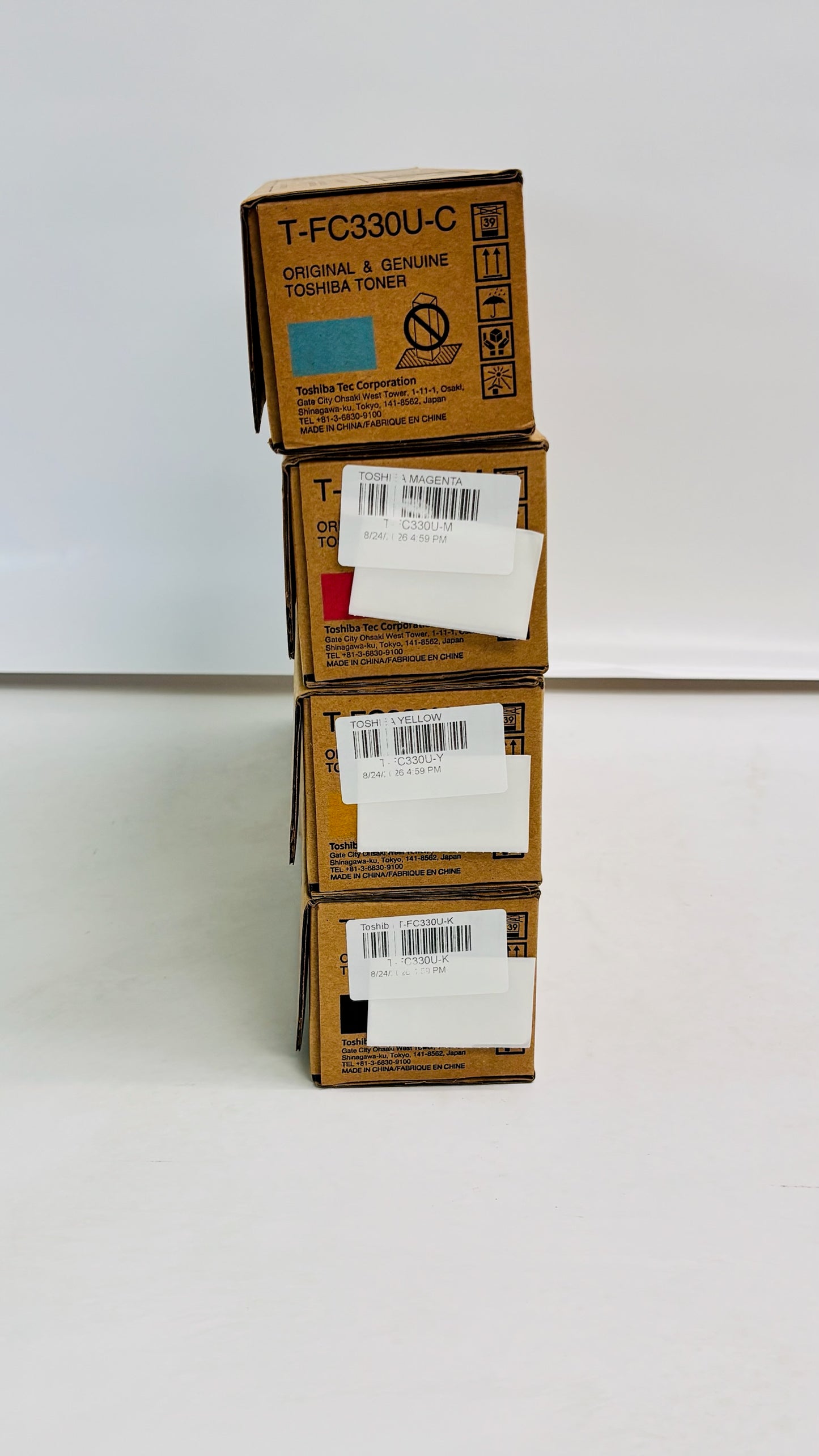 4 Genuine Toshiba 400AC,330AC Cyan, Magenta, Yellow, & Black Toner T-FC330U-CMYK