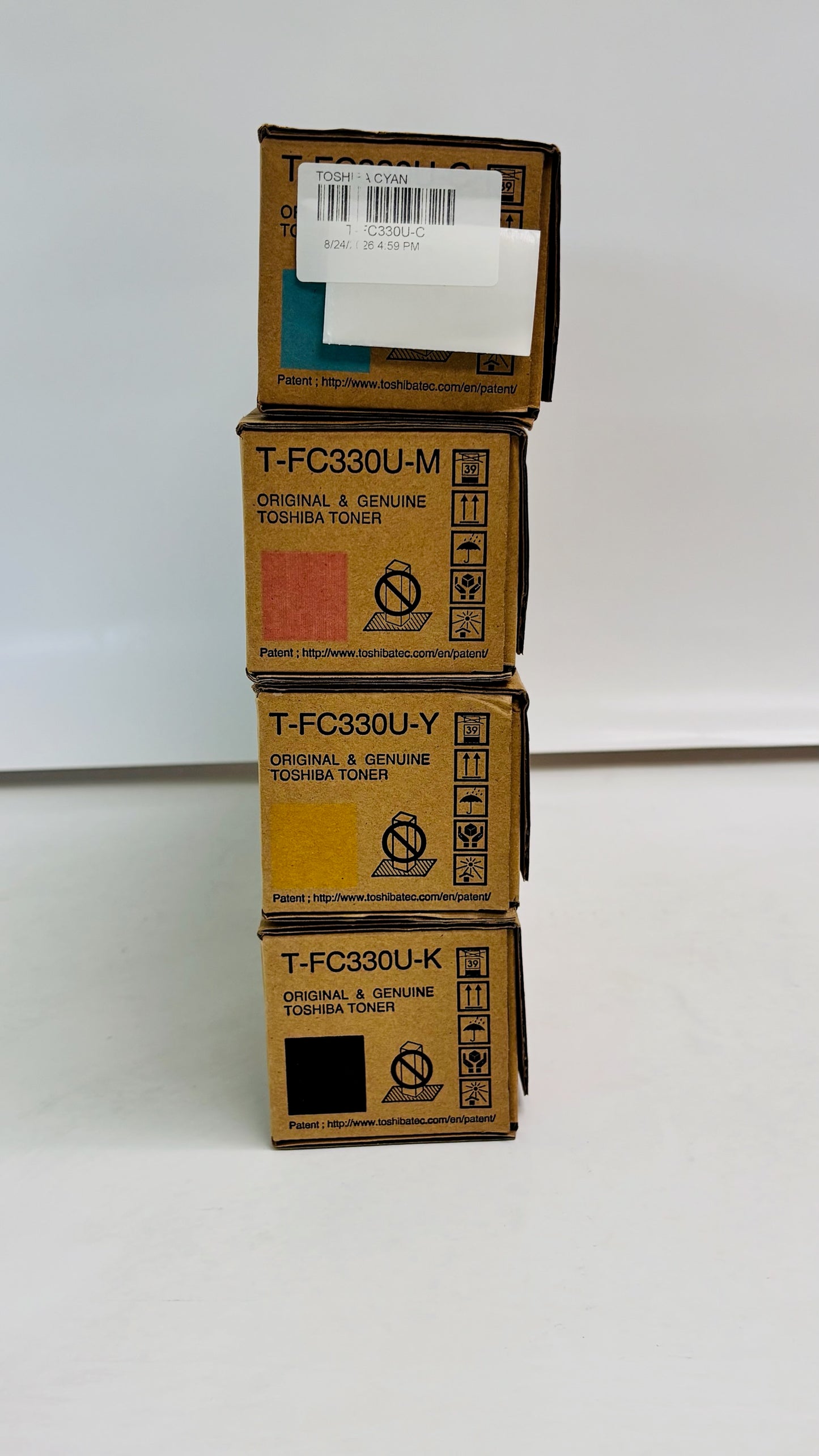 4 Genuine Toshiba 400AC,330AC Cyan, Magenta, Yellow, & Black Toner T-FC330U-CMYK