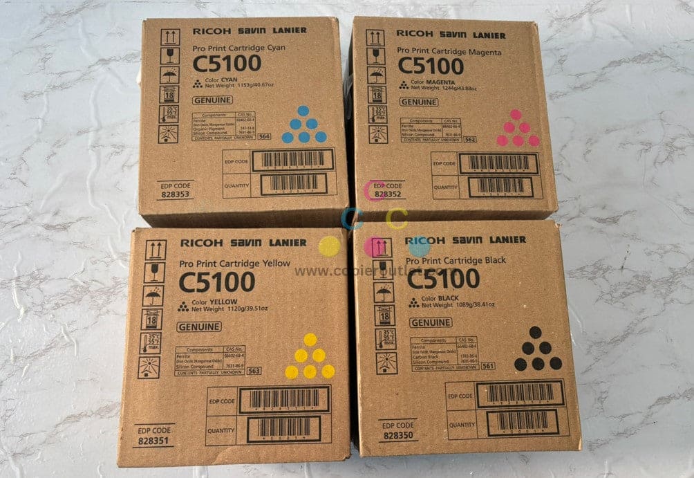 4 Genuine Ricoh Pro C5100, C5110 CMYK Toners 828350,828351,828352,828353