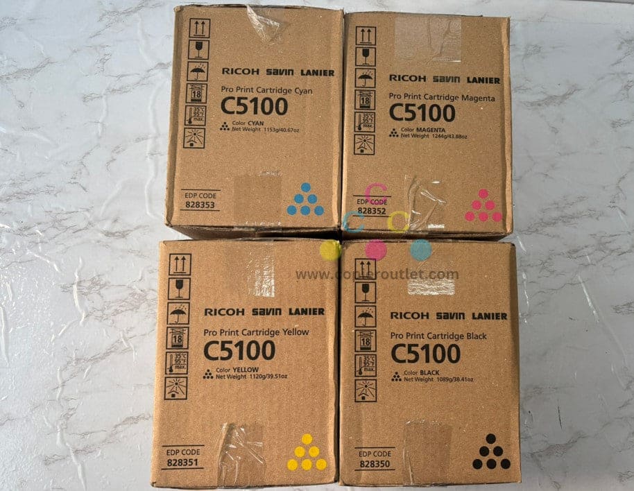 4 Genuine Ricoh Pro C5100, C5110 CMYK Toners 828350,828351,828352,828353