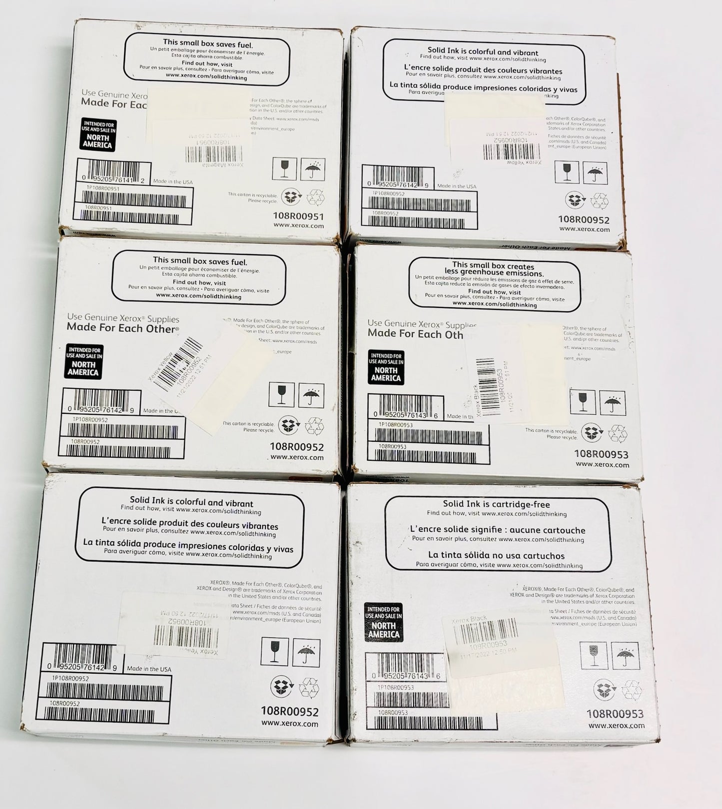 6 Open OEM Xerox ColorQube 8870  MYYYKK Ink 108R00951,52,53(6 Cubes per Box)