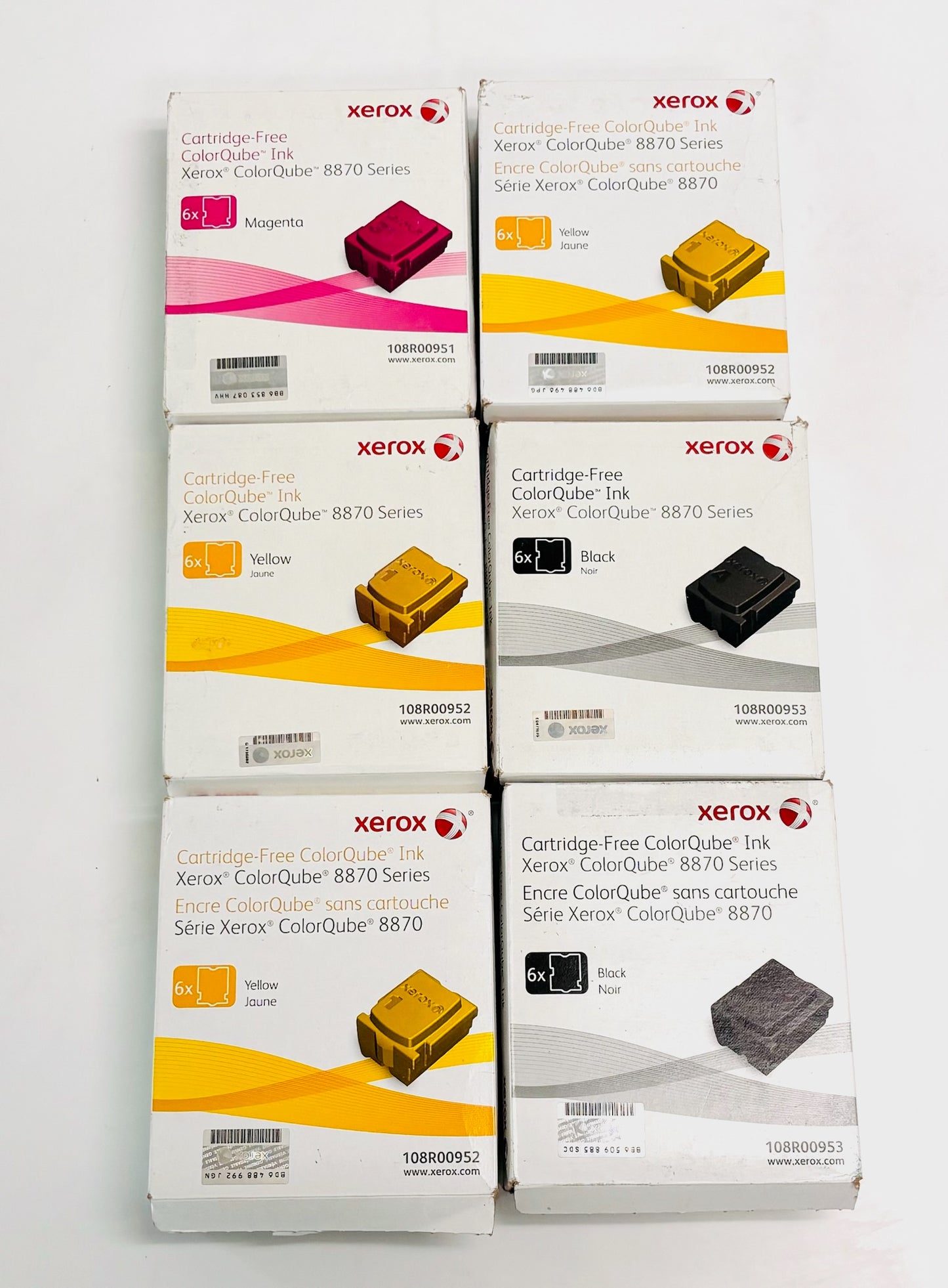 6 Open OEM Xerox ColorQube 8870  MYYYKK Ink 108R00951,52,53(6 Cubes per Box)