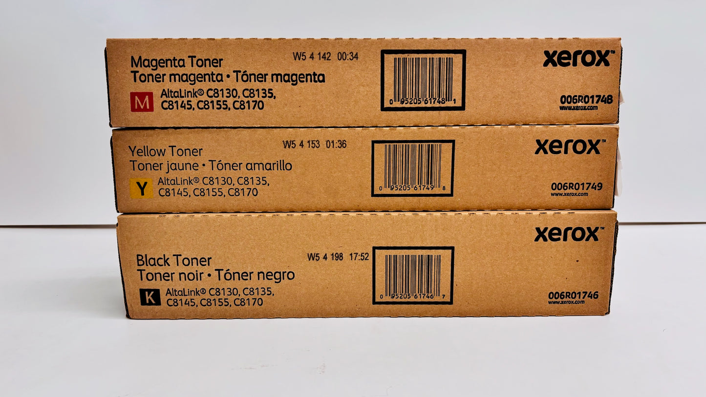 3 OEM Xerox AltaLink C8130,C8135 Mag, Yellow & Black Toners 006R01746,1748,1749