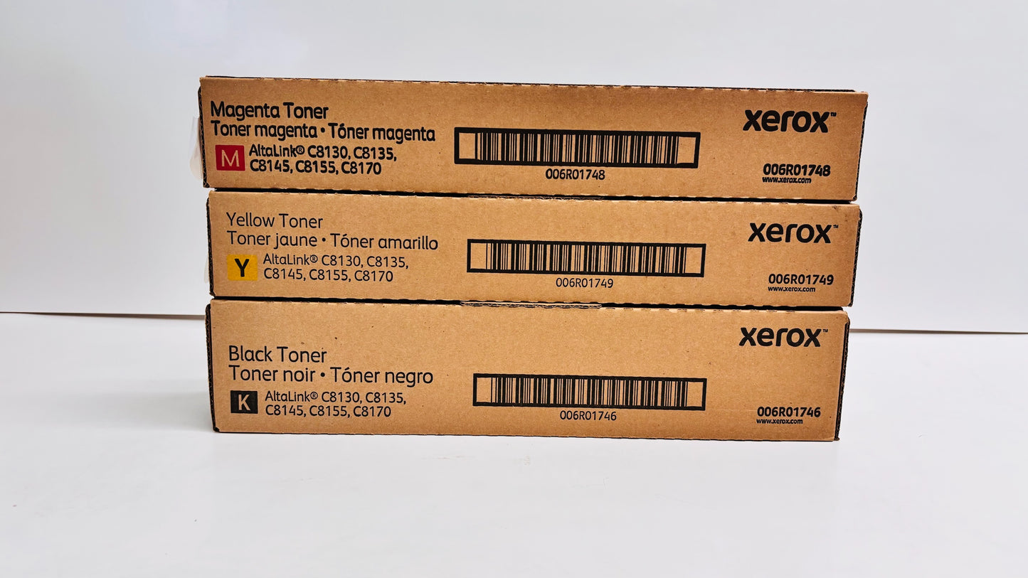 3 OEM Xerox AltaLink C8130,C8135 Mag, Yellow & Black Toners 006R01746,1748,1749