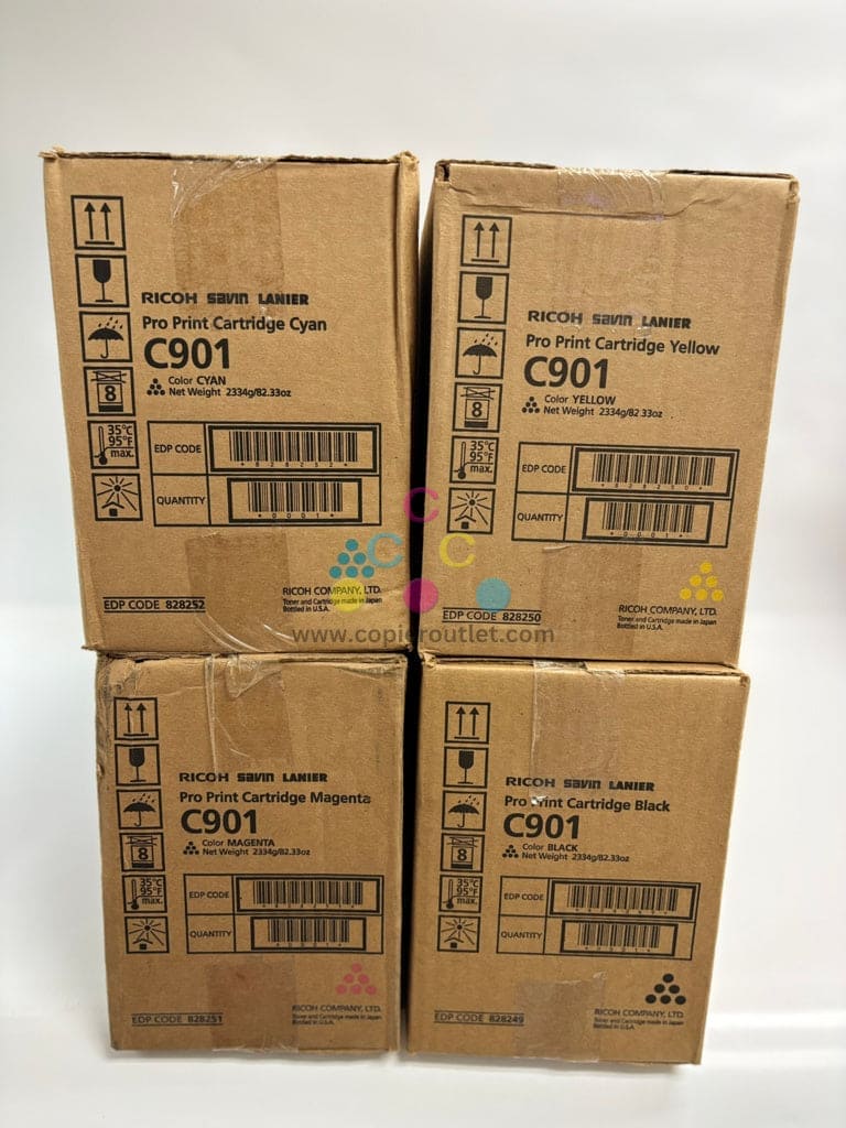 4 Genuine Ricoh Pro C901, C901S CMYK Toner Cart 828249,828250,828251,828252