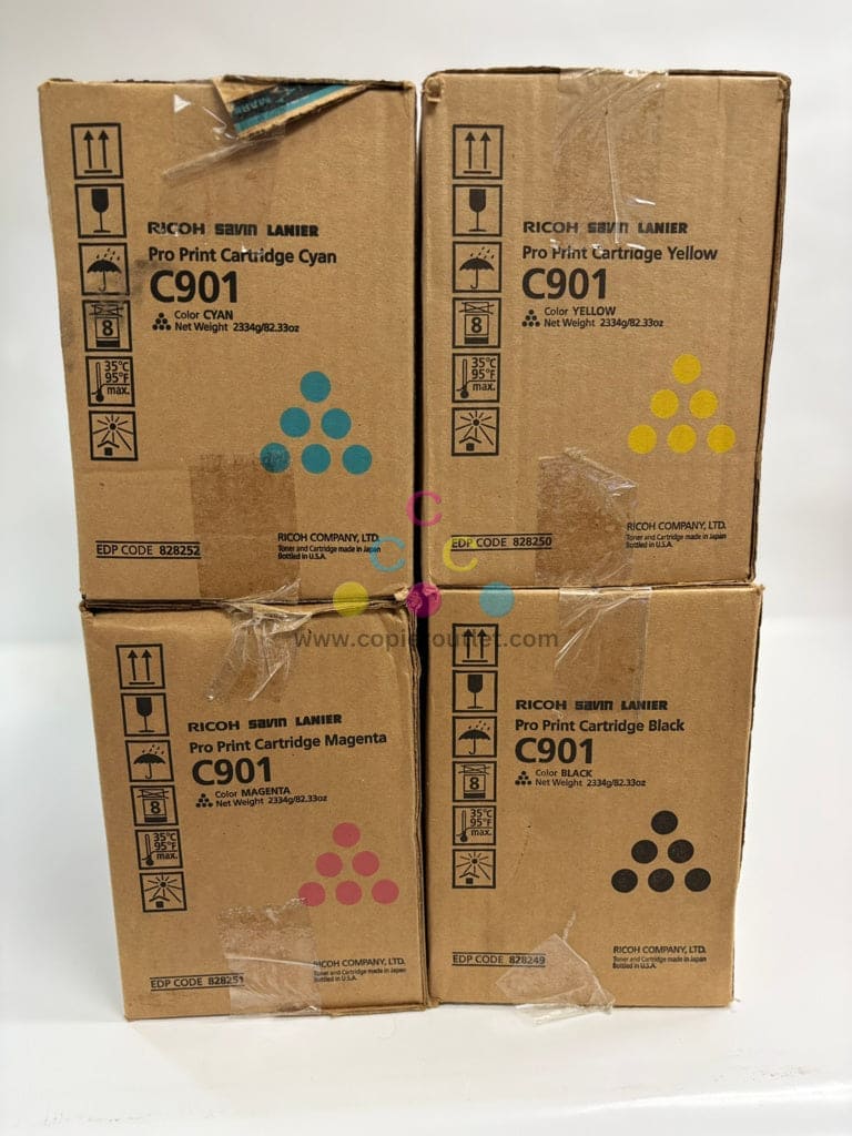 4 Genuine Ricoh Pro C901, C901S CMYK Toner Cart 828249,828250,828251,828252