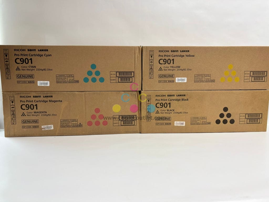 4 Genuine Ricoh Pro C901, C901S CMYK Toner Cart 828249,828250,828251,828252