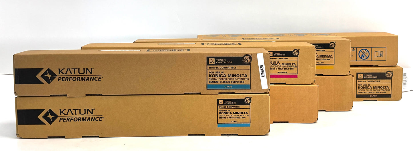 8 Unbranded Konica BHC458,C558,C658 Cyan, Magenta, Yellow & Black Toners TN514