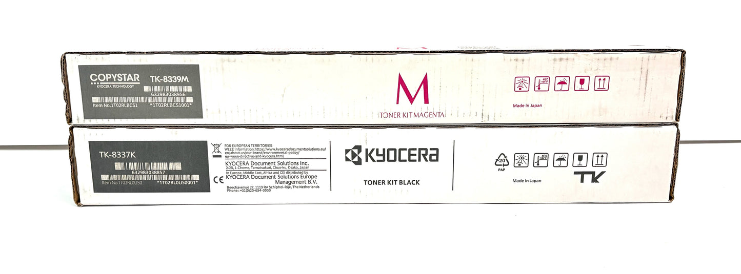 2 OEM Kyocera/Copystar Taskalfa3252ci,CS3252ci Mag & Blk Toner TK-8337K TK-8339M