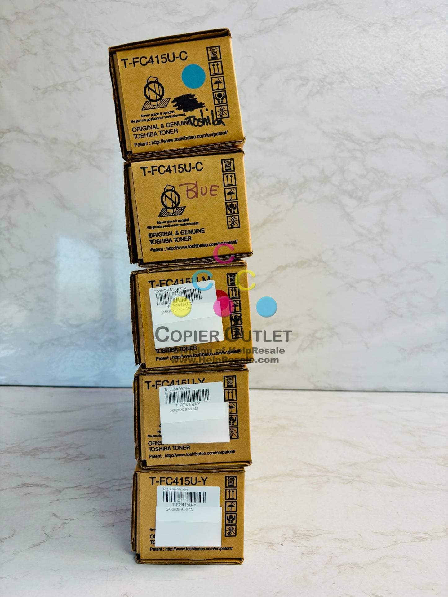 5 OEM Toshiba eStudio 2515AC,3015AC Cyan, Magenta & Yellow Toner T-FC415U CMY