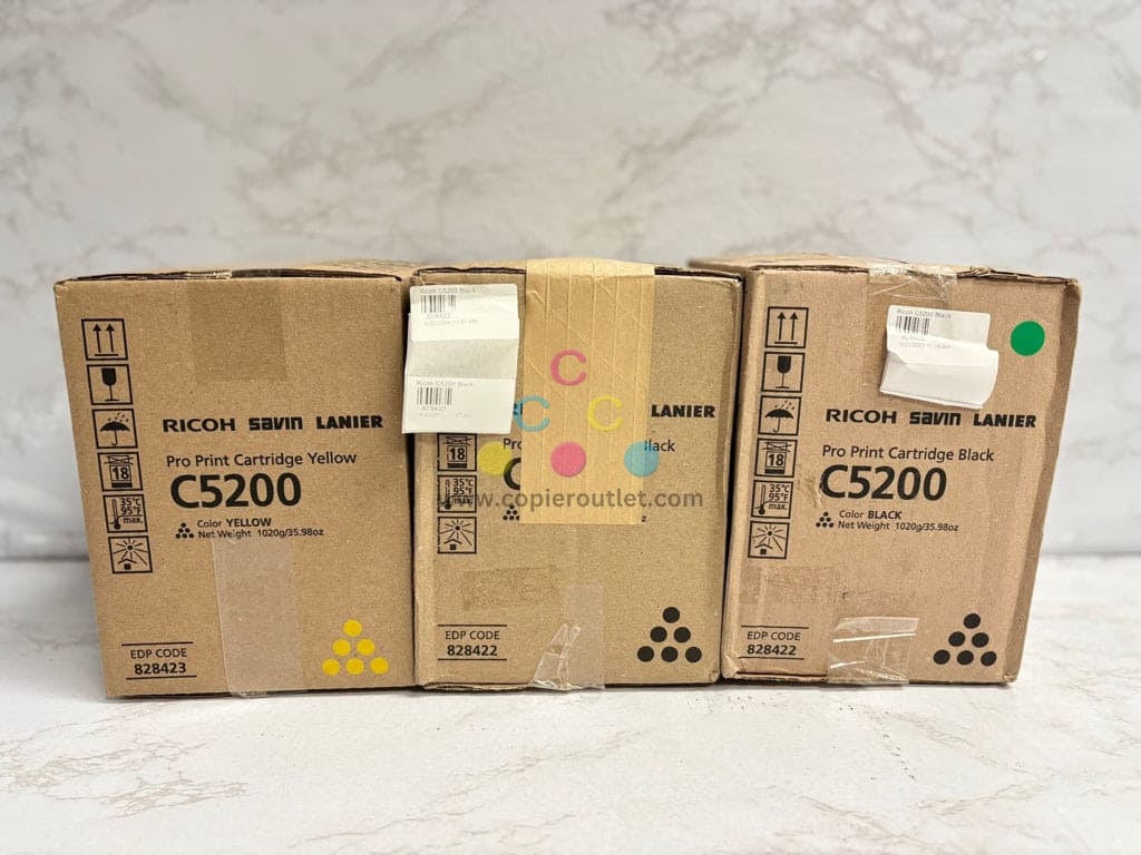 3 Genuine Ricoh,Savin,Lanier Pro C5200s, C5210s YKK Toners 828423, 828422