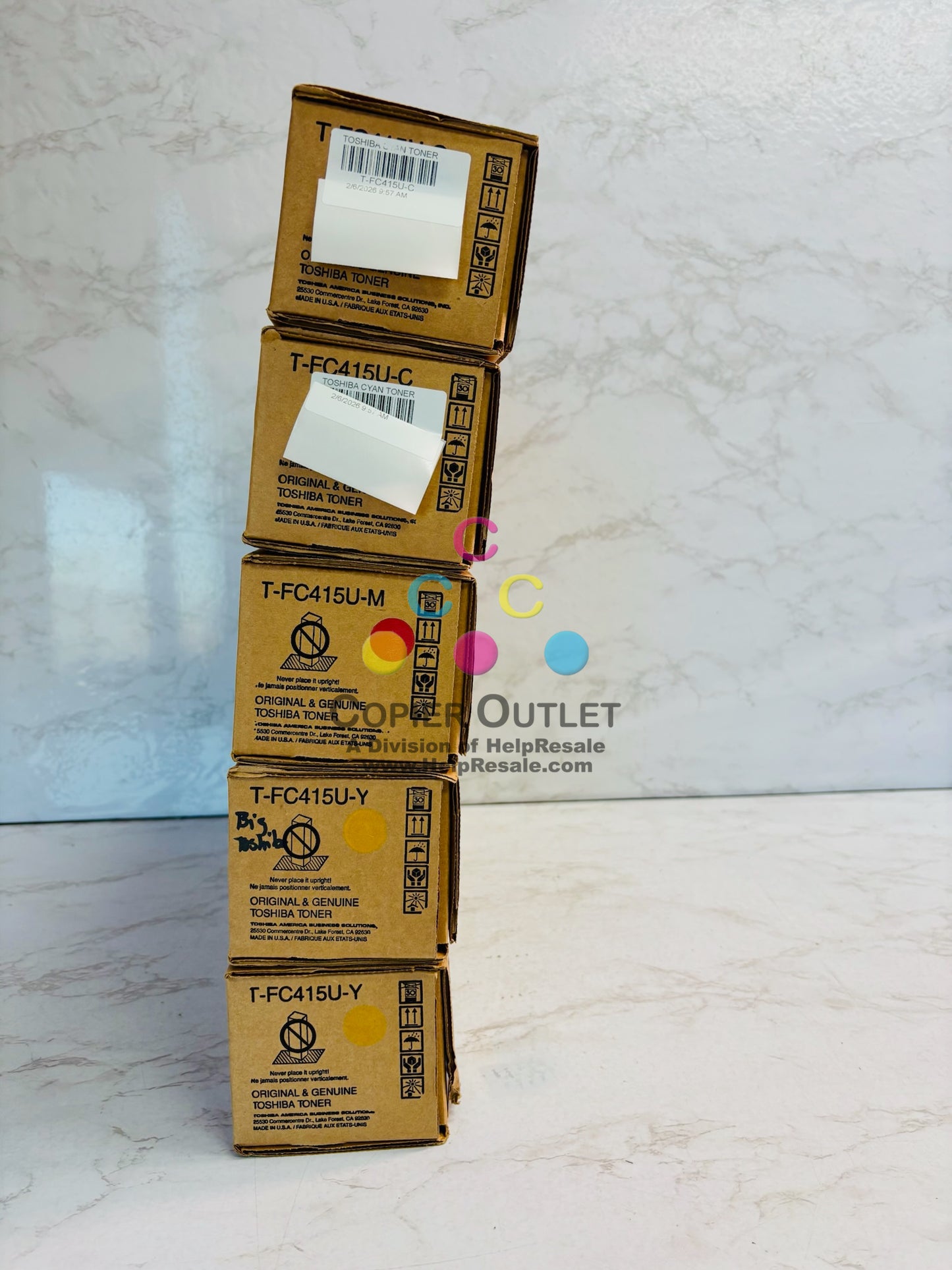 5 OEM Toshiba eStudio 2515AC,3015AC Cyan, Magenta & Yellow Toner T-FC415U CMY