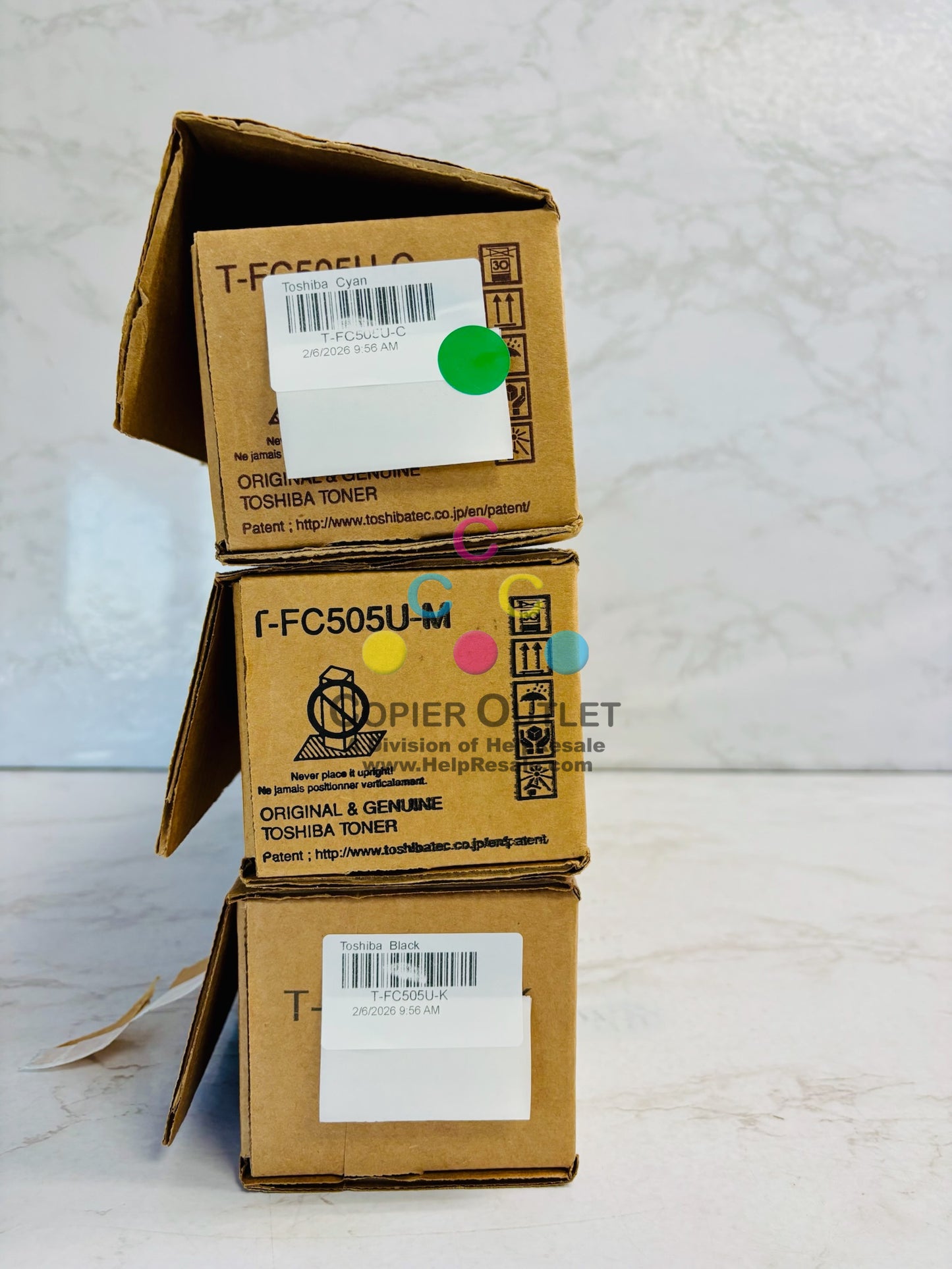 3 Open OEM Toshiba e-studio 2505AC,3005AC Cyan, Magenta & Black Toner T-FC505U