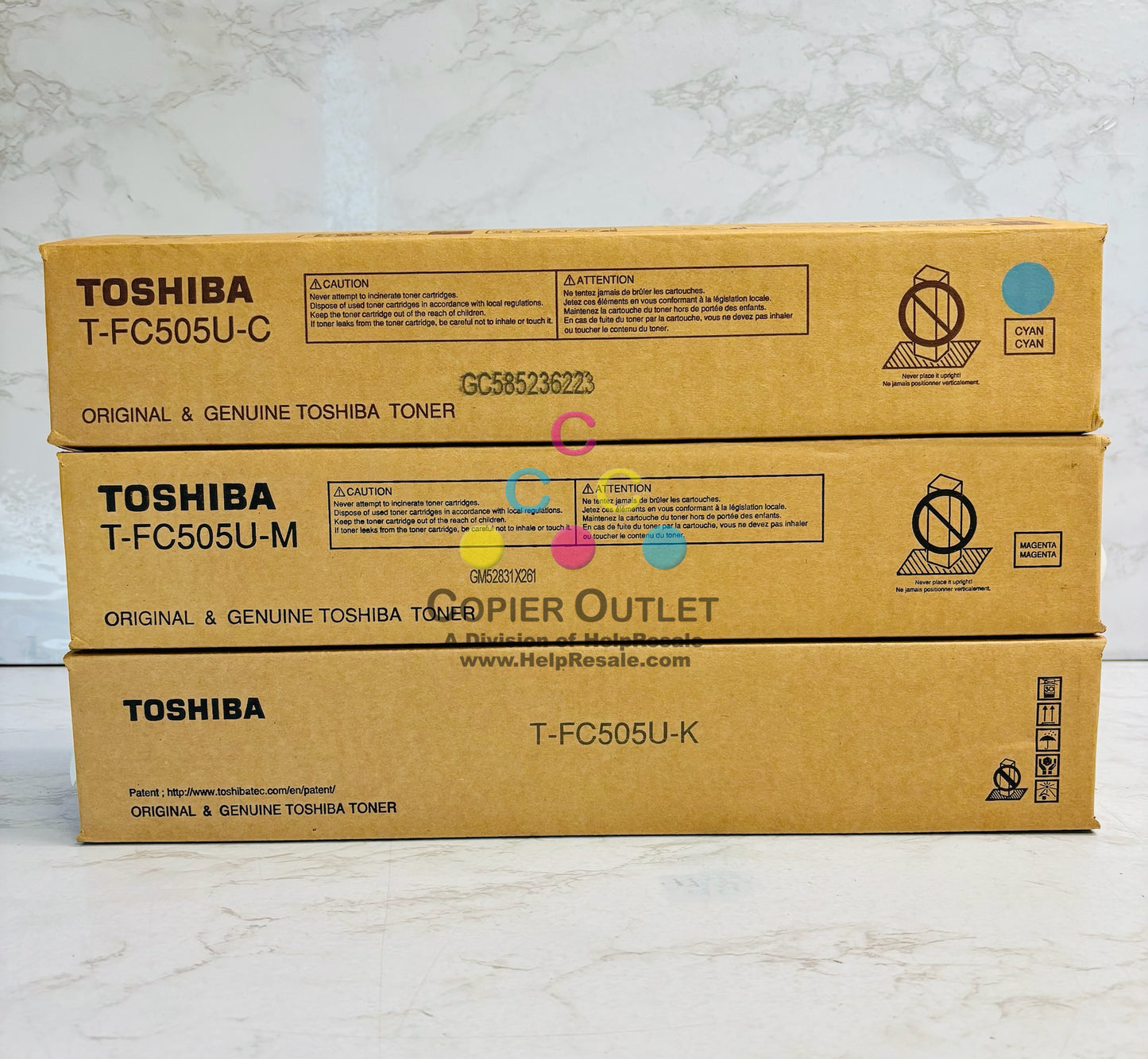 3 Open OEM Toshiba e-studio 2505AC,3005AC Cyan, Magenta & Black Toner T-FC505U