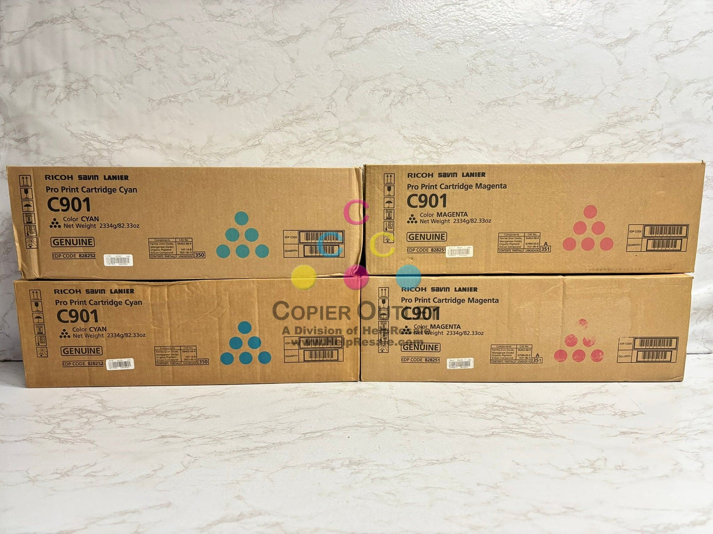 4 Genuine Ricoh Pro C901, C901S CCMM Toner 828252, 828251 Same Day Shipping!