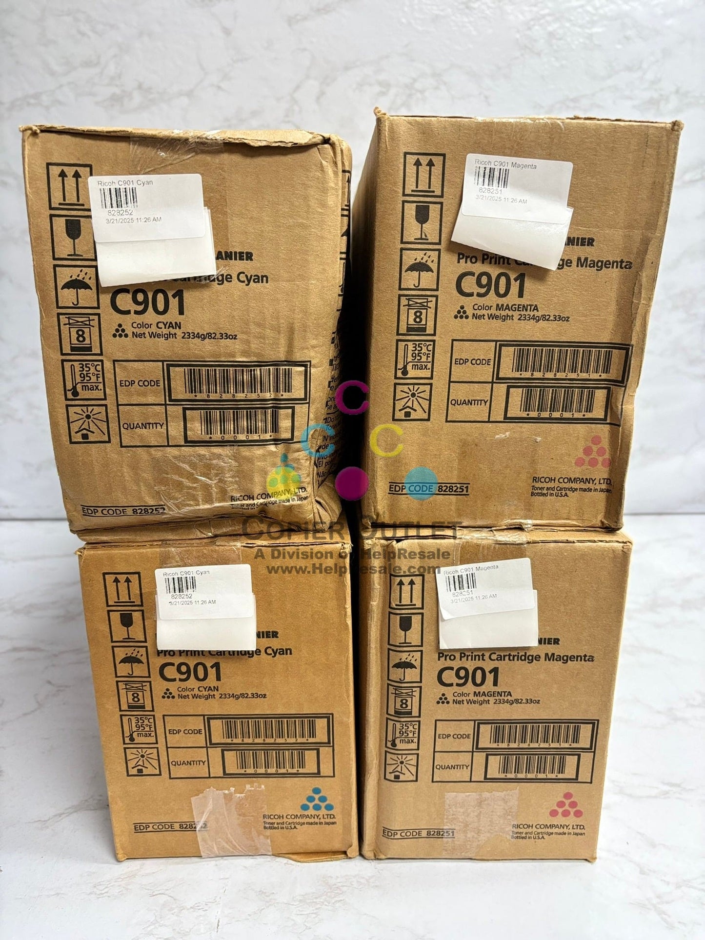 4 Genuine Ricoh Pro C901, C901S CCMM Toner 828252, 828251 Same Day Shipping!