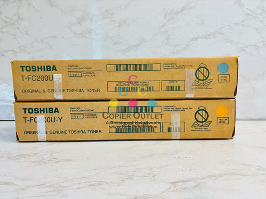 2 Genuine Toshiba e-STUDIO 2000AC, 2500AC Cyan & Yellow Toner T-FC200U CY
