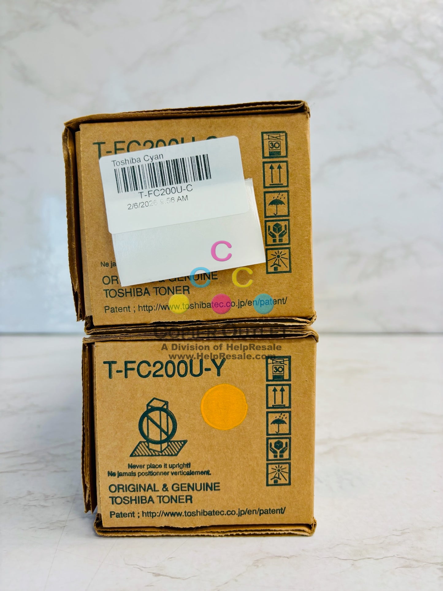 2 Genuine Toshiba e-STUDIO 2000AC, 2500AC Cyan & Yellow Toner T-FC200U CY