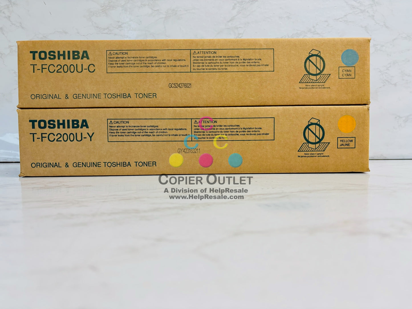2 Genuine Toshiba e-STUDIO 2000AC, 2500AC Cyan & Yellow Toner T-FC200U CY