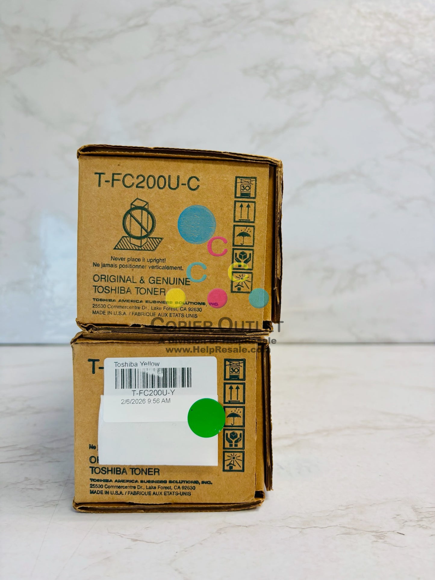 2 Genuine Toshiba e-STUDIO 2000AC, 2500AC Cyan & Yellow Toner T-FC200U CY