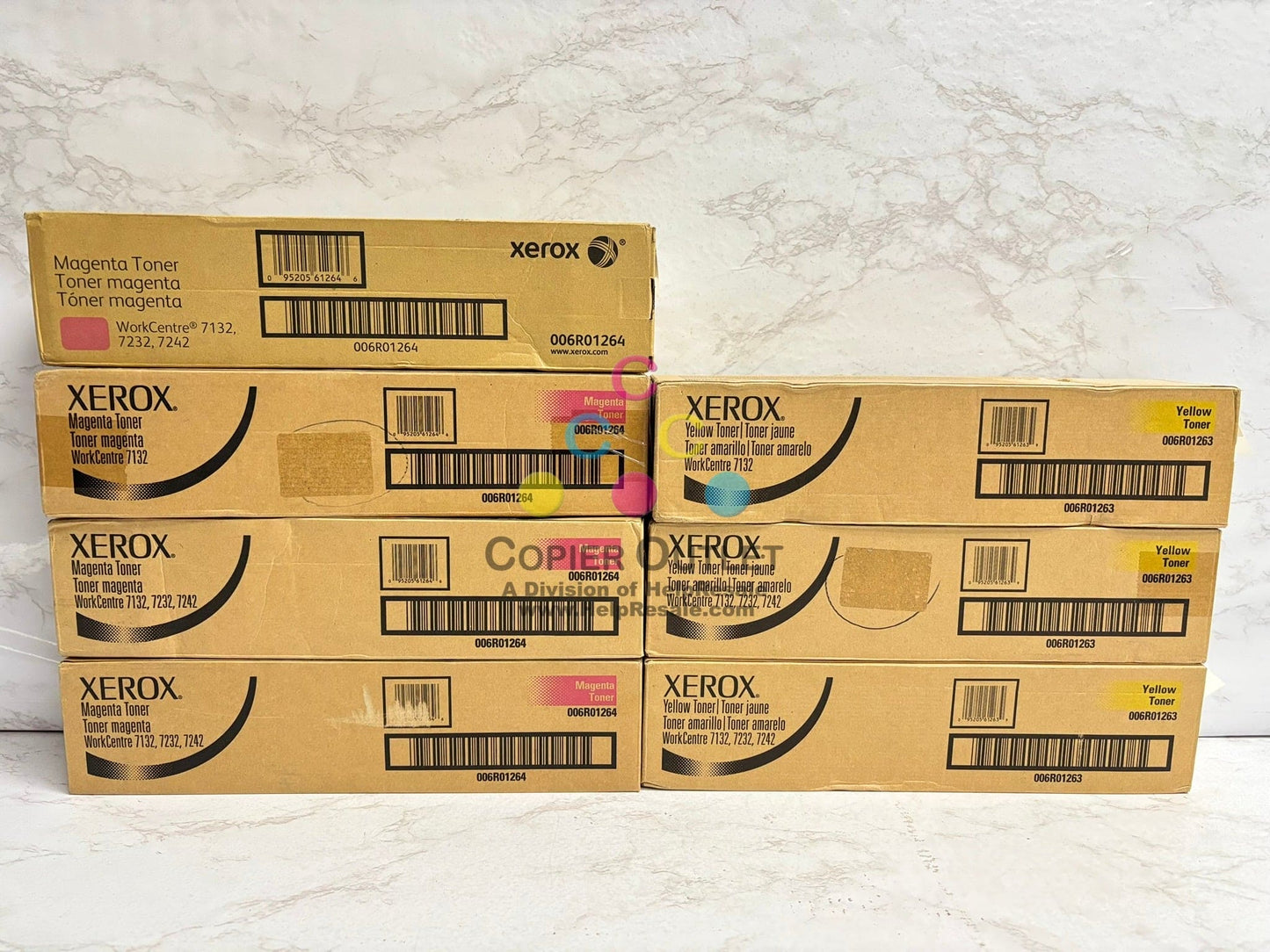 7 OEM Xerox WorkCentre 7132,7232,7242 Mag. and Yellow Toner 006R01264, 006R01263