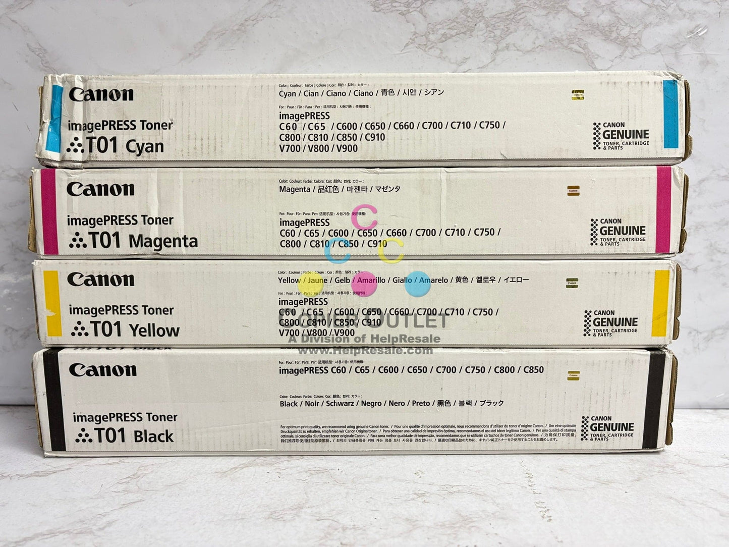 4 Genuine Canon imagePRESS C60,C65,C600,C650,C660,C700,C710 T01 CMYK Toners