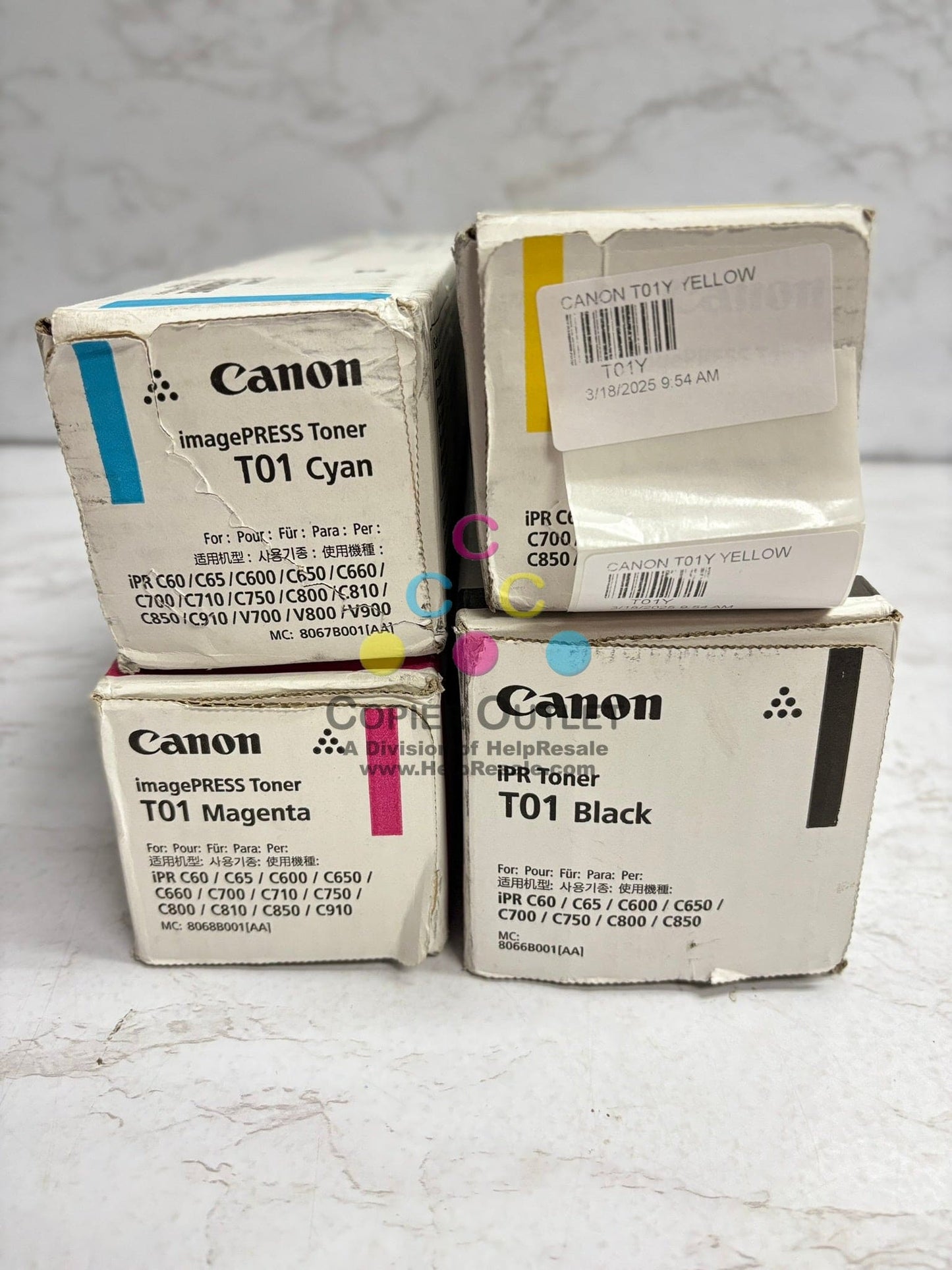 4 Genuine Canon imagePRESS C60,C65,C600,C650,C660,C700,C710 T01 CMYK Toners