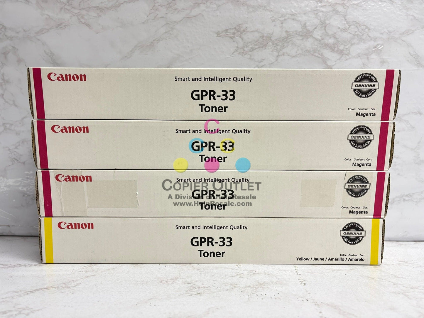 4 OEM Canon iRADVANCE C7055, C7055, C7260, C7270 GPR-33M & GPR-33Y Toners
