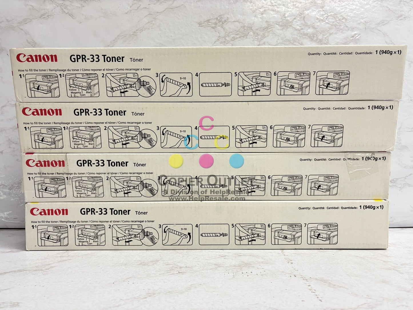 4 OEM Canon iRADVANCE C7055, C7055, C7260, C7270 GPR-33M & GPR-33Y Toners