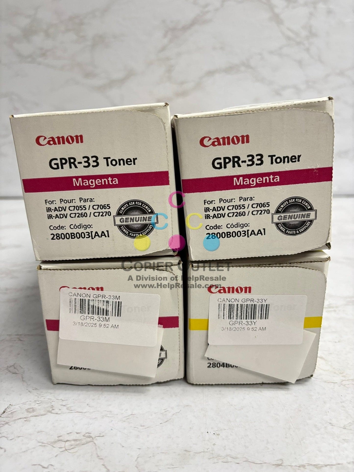 4 OEM Canon iRADVANCE C7055, C7055, C7260, C7270 GPR-33M & GPR-33Y Toners