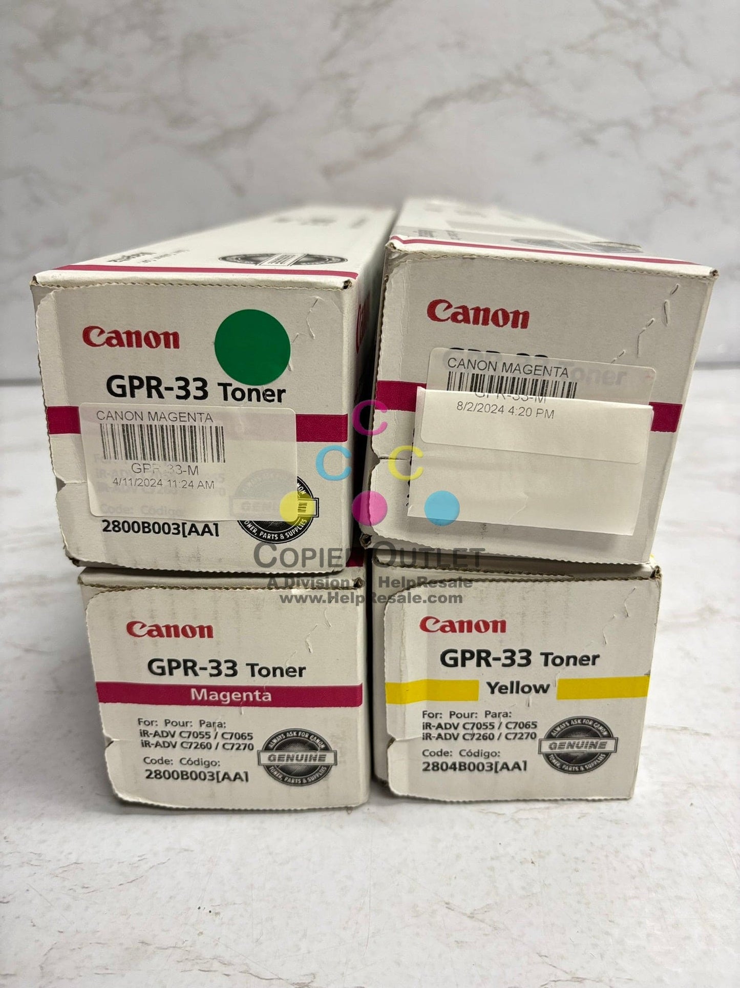 4 OEM Canon iRADVANCE C7055, C7055, C7260, C7270 GPR-33M & GPR-33Y Toners