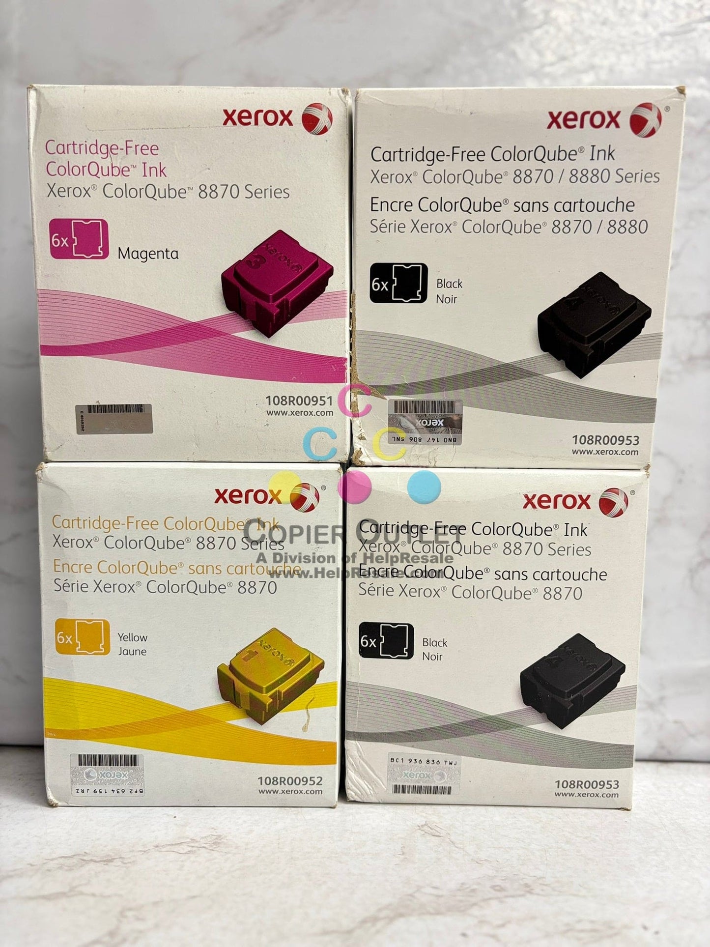 4 New Genuine Xerox ColorQube 8870 Series ColorQube MYKK Ink 108R00951,952,953