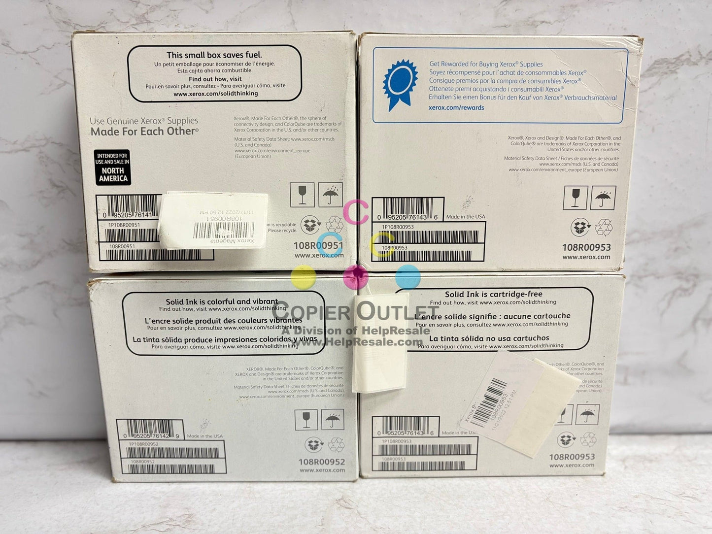 4 New Genuine Xerox ColorQube 8870 Series ColorQube MYKK Ink 108R00951,952,953