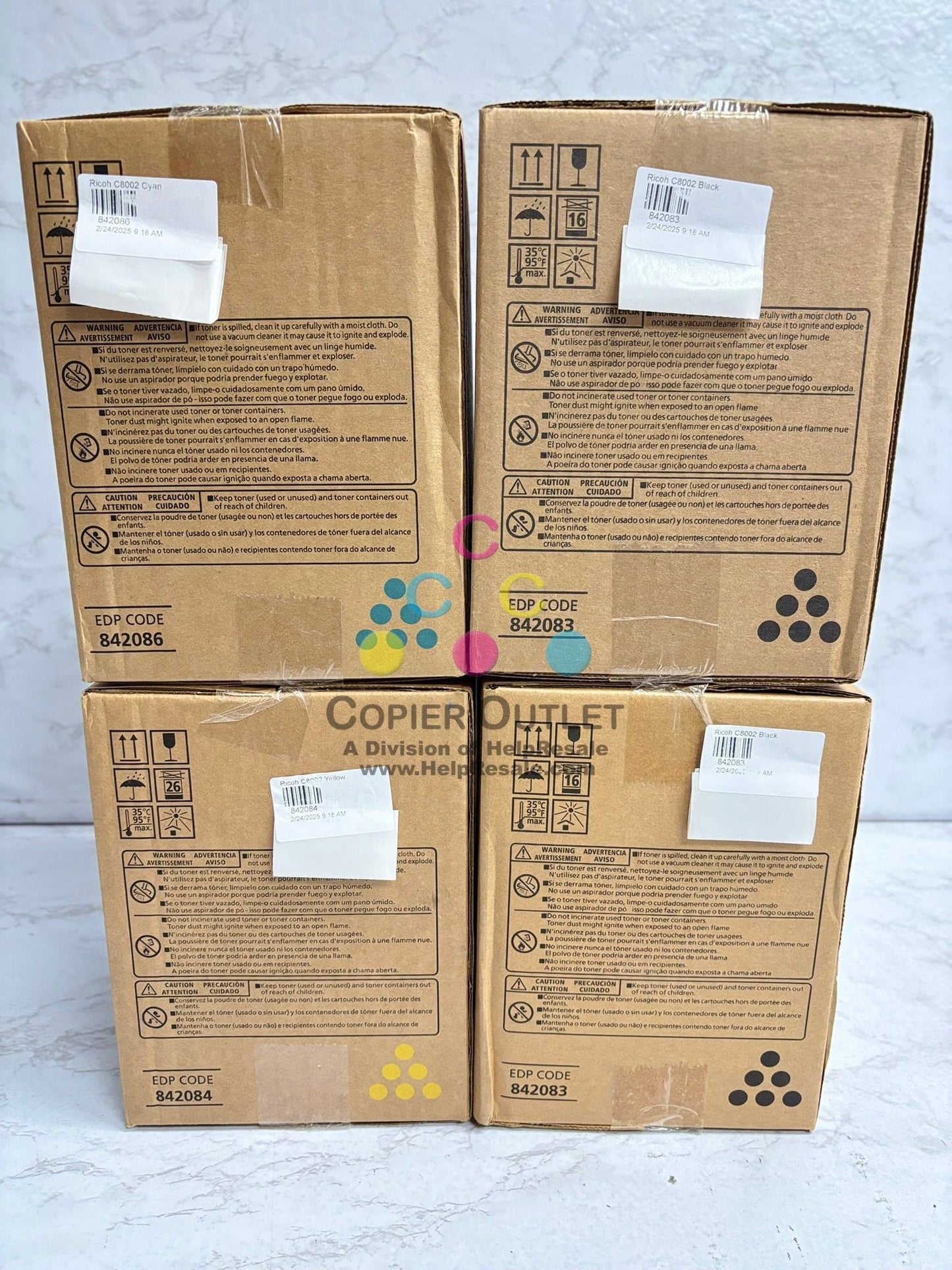 4 Genuine Ricoh MP C6502SP,C8002SP C8002 CYKK Toner Cartridges 842086,84,83