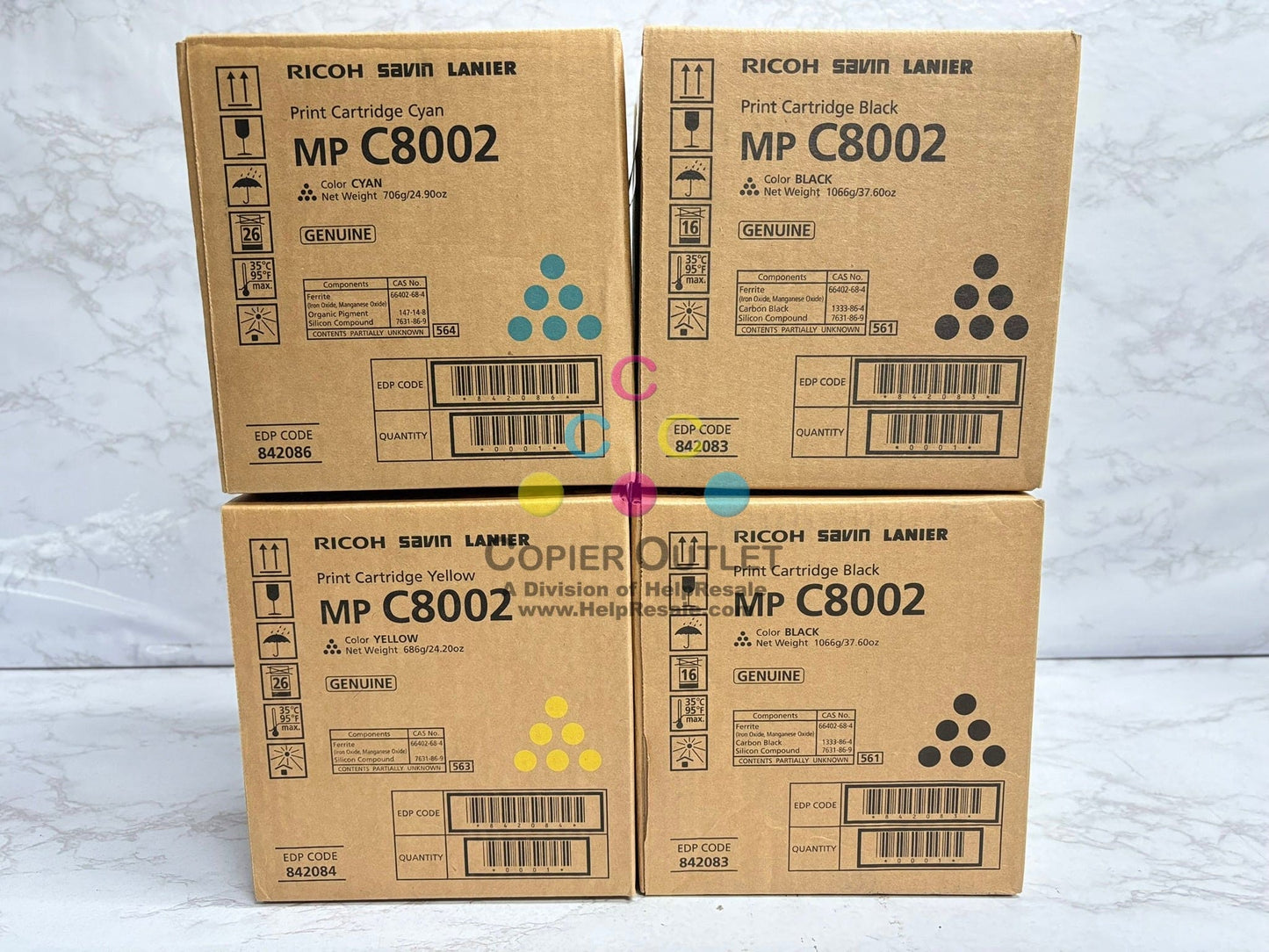 4 Genuine Ricoh MP C6502SP,C8002SP C8002 CYKK Toner Cartridges 842086,84,83
