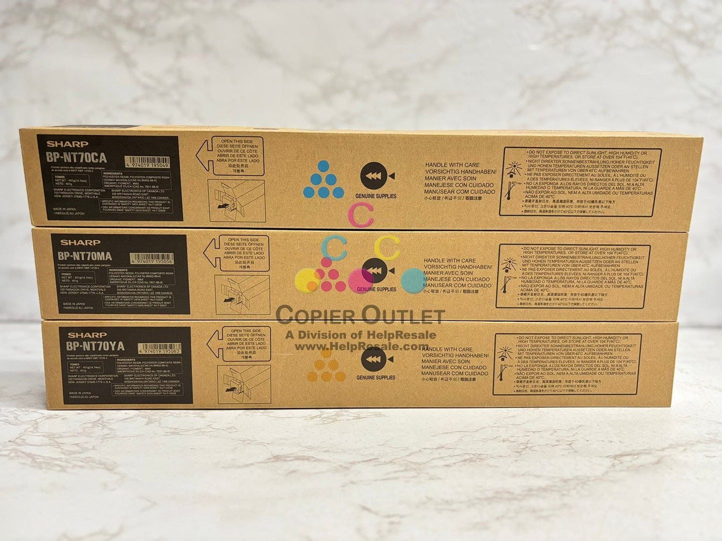 3 OEM Sharp BP-50C26,50C31,50C36,50C45,50C55,50C65,70C31 BP-NT70 CMY Toners