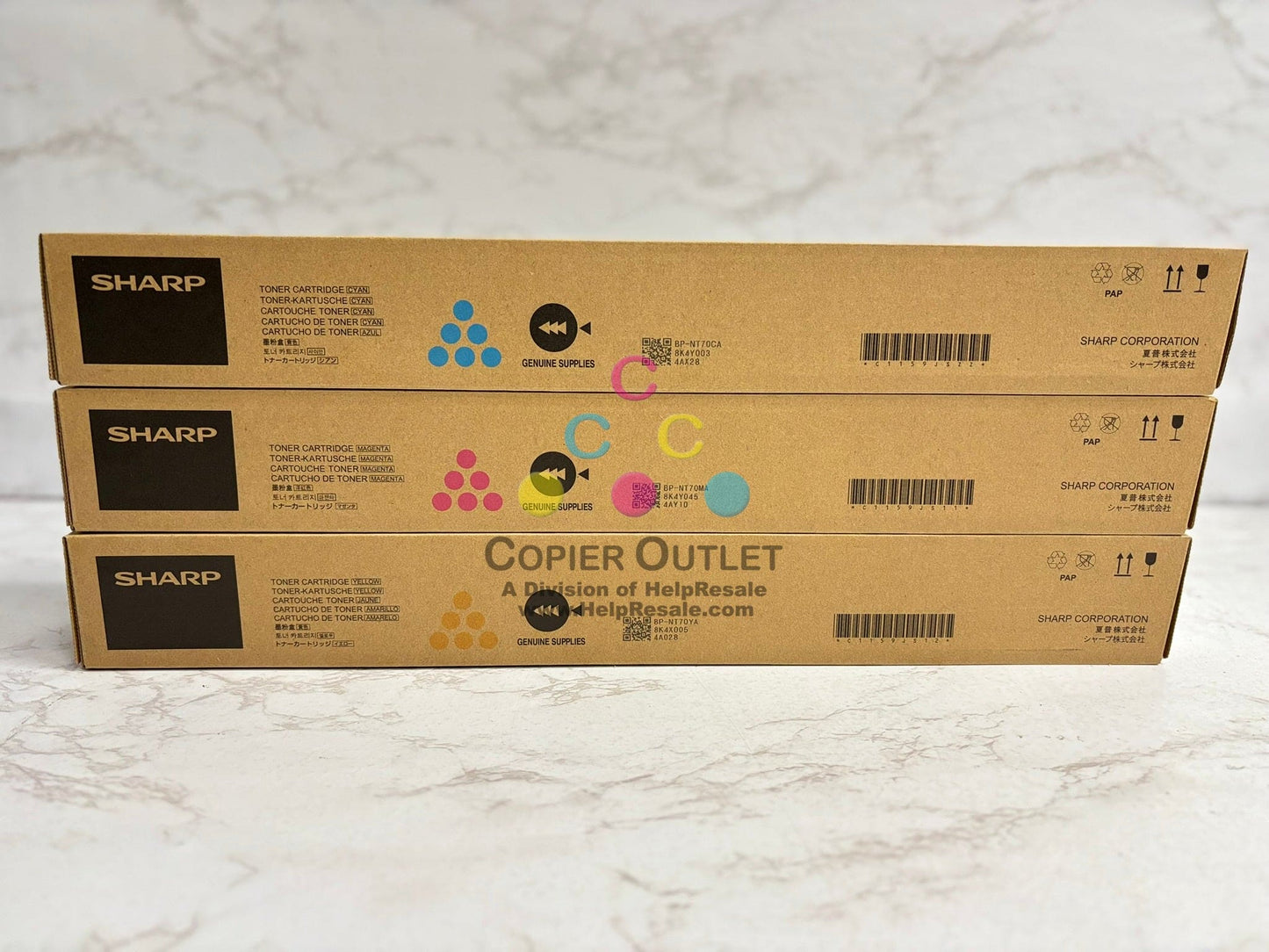 3 OEM Sharp BP-50C26,50C31,50C36,50C45,50C55,50C65,70C31 BP-NT70 CMY Toners